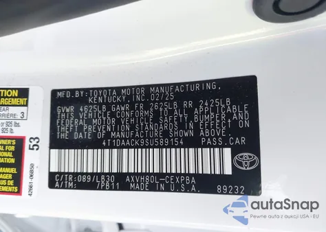 2025 Toyota Camry Xse из США, поврежденный, VIN 4T1DAACK9SU589154